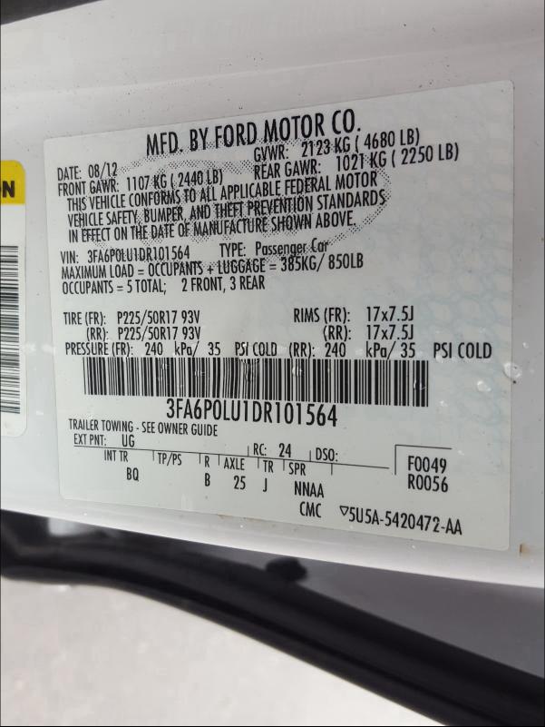 Photo 9 VIN: 3FA6P0LU1DR101564 - FORD FUSION SE 