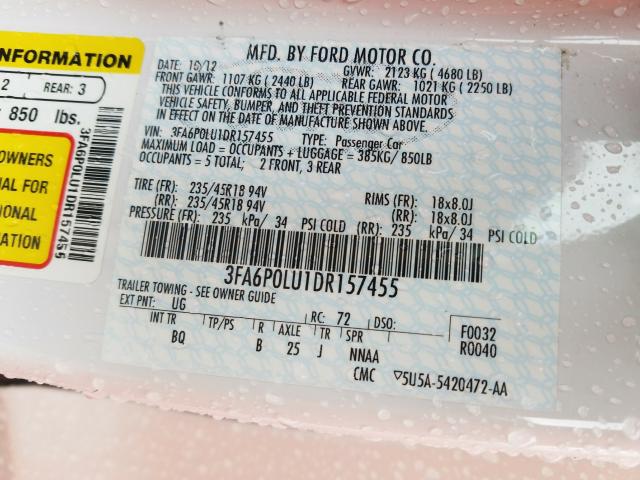 Photo 9 VIN: 3FA6P0LU1DR157455 - FORD FUSION 