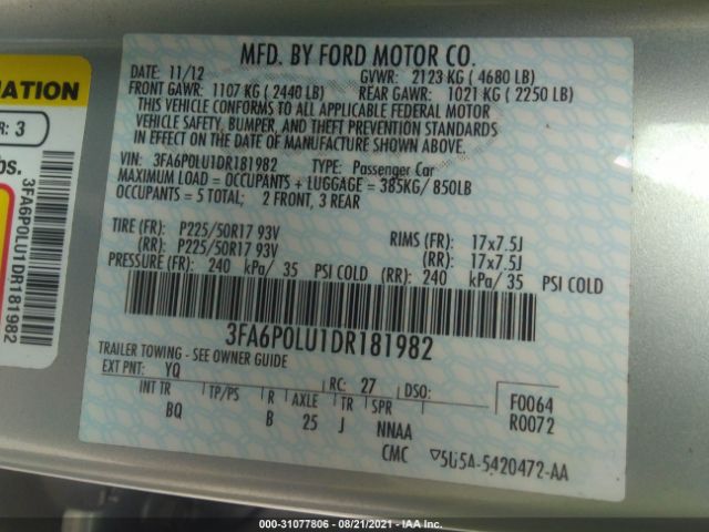 Photo 8 VIN: 3FA6P0LU1DR181982 - FORD FUSION 