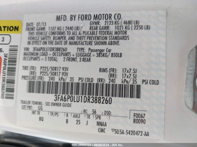 Photo 8 VIN: 3FA6P0LU1DR388260 - FORD FUSION 