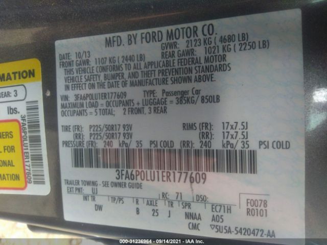 Photo 8 VIN: 3FA6P0LU1ER177609 - FORD FUSION 