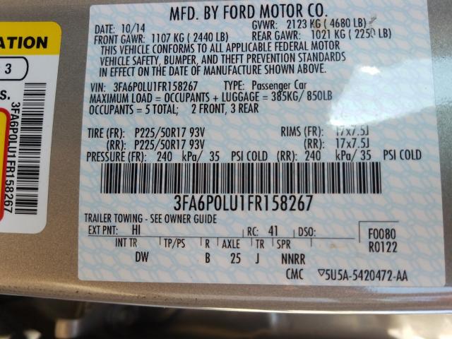 Photo 9 VIN: 3FA6P0LU1FR158267 - FORD FUSION SE 