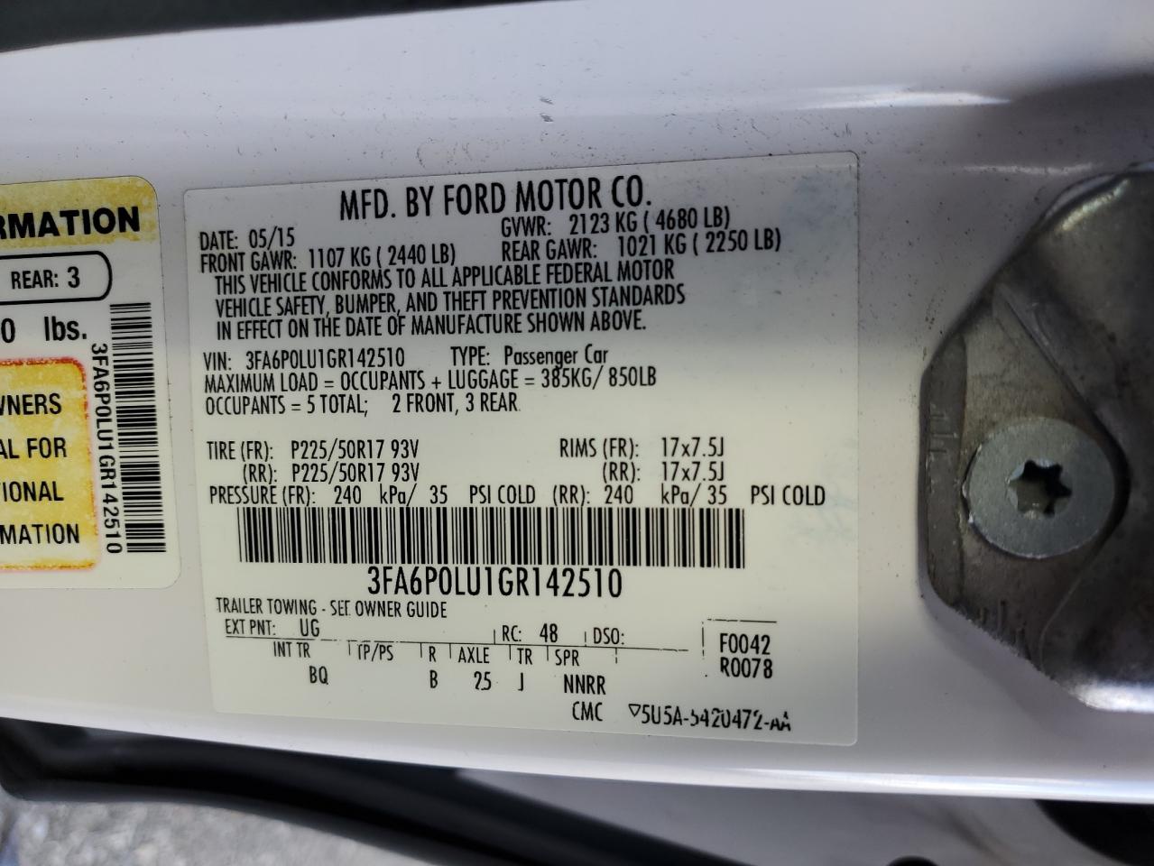 Photo 11 VIN: 3FA6P0LU1GR142510 - FORD FUSION 