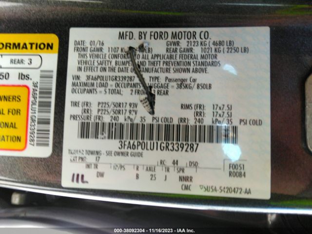 Photo 8 VIN: 3FA6P0LU1GR339287 - FORD FUSION HYBRID 