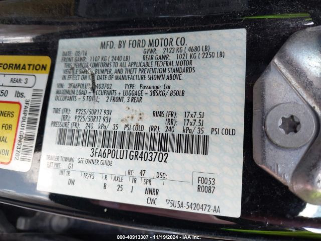 Photo 8 VIN: 3FA6P0LU1GR403702 - FORD FUSION 