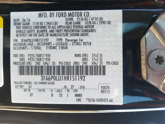 Photo 9 VIN: 3FA6P0LU1HR151192 - FORD FUSION SE 