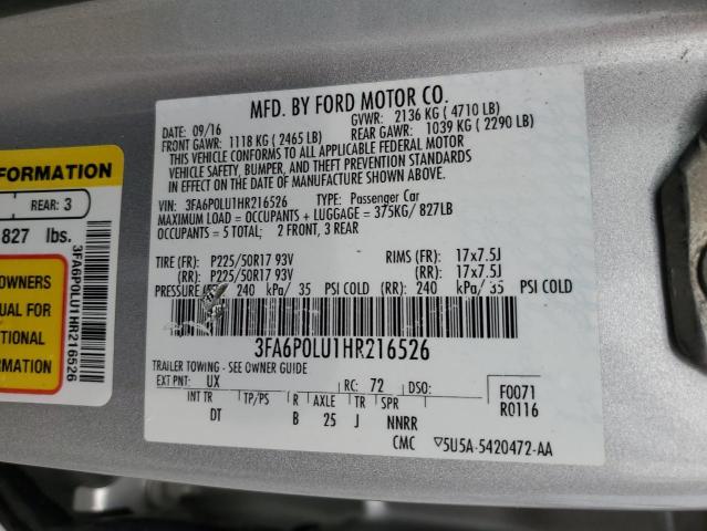 Photo 11 VIN: 3FA6P0LU1HR216526 - FORD FUSION SE 