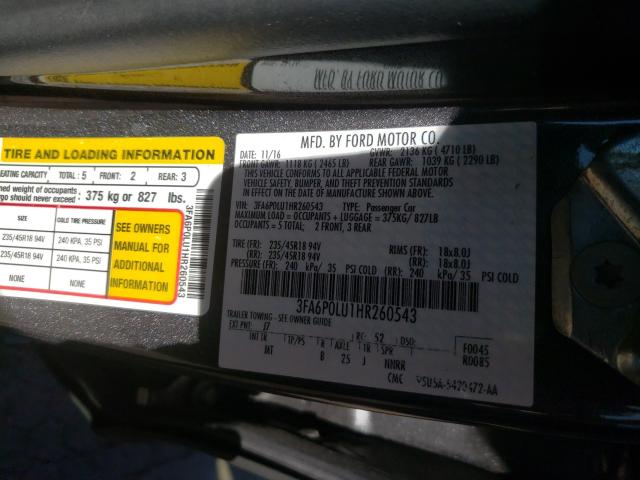 Photo 9 VIN: 3FA6P0LU1HR260543 - FORD FUSION SE 