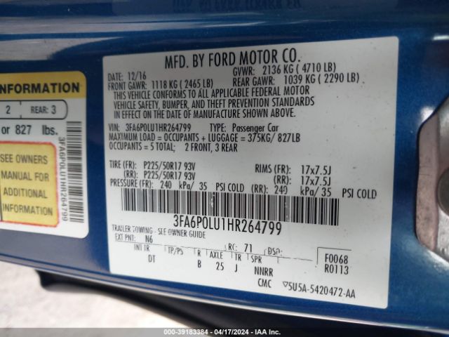 Photo 8 VIN: 3FA6P0LU1HR264799 - FORD FUSION HYBRID 