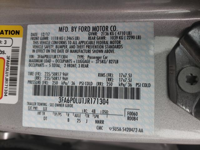 Photo 9 VIN: 3FA6P0LU1JR171304 - FORD FUSION SE 