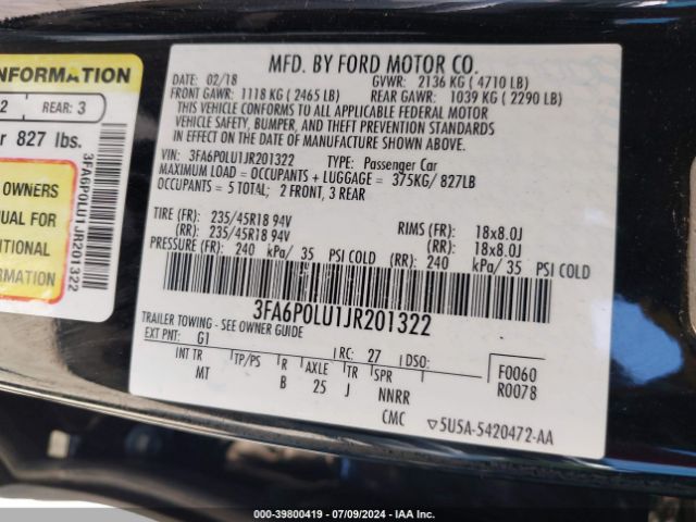 Photo 8 VIN: 3FA6P0LU1JR201322 - FORD FUSION 