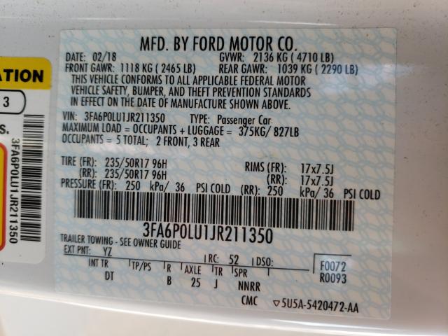 Photo 9 VIN: 3FA6P0LU1JR211350 - FORD FUSION SE 