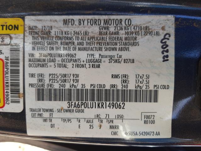 Photo 9 VIN: 3FA6P0LU1KR149062 - FORD FUSION SE 