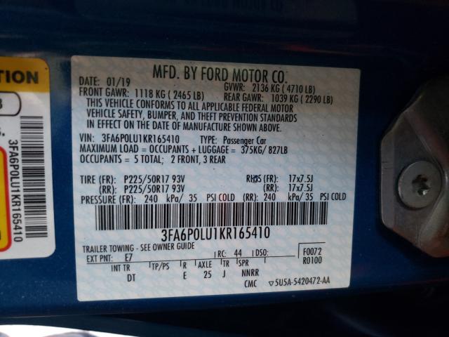 Photo 9 VIN: 3FA6P0LU1KR165410 - FORD FUSION SE 