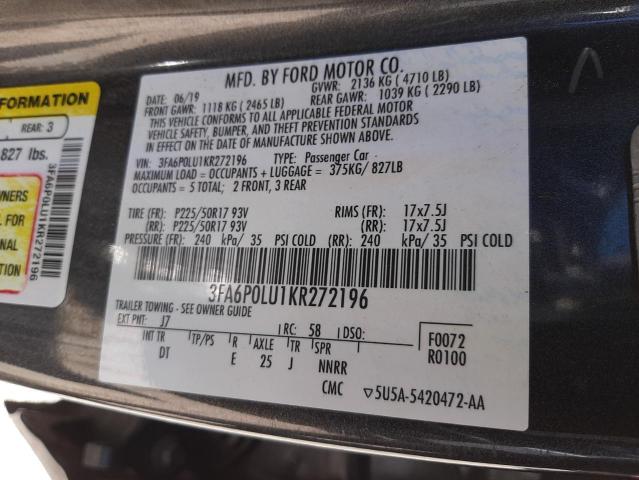 Photo 9 VIN: 3FA6P0LU1KR272196 - FORD FUSION SE 