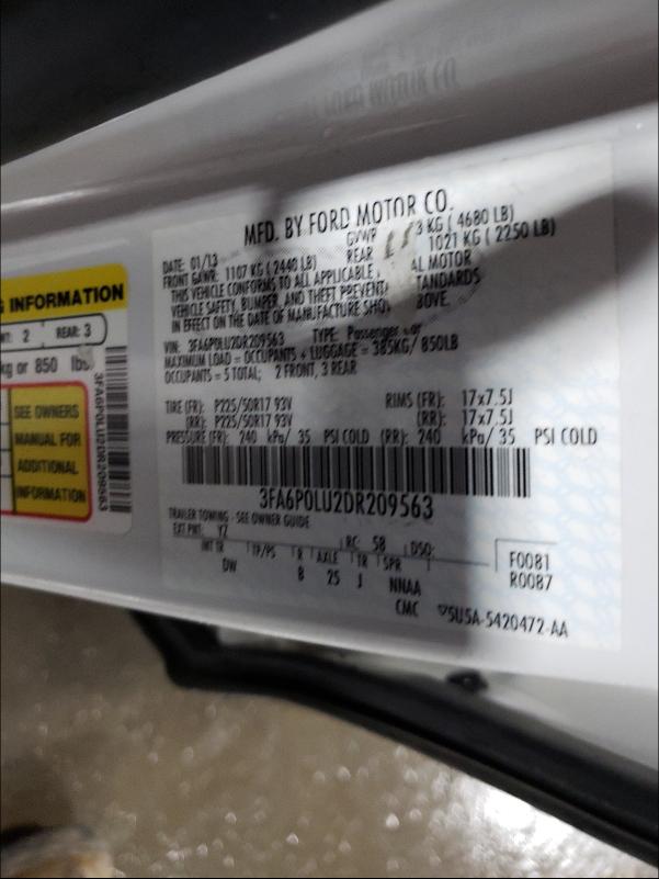 Photo 9 VIN: 3FA6P0LU2DR209563 - FORD FUSION SE 