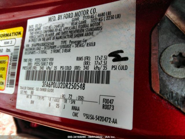 Photo 8 VIN: 3FA6P0LU2DR250548 - FORD FUSION 