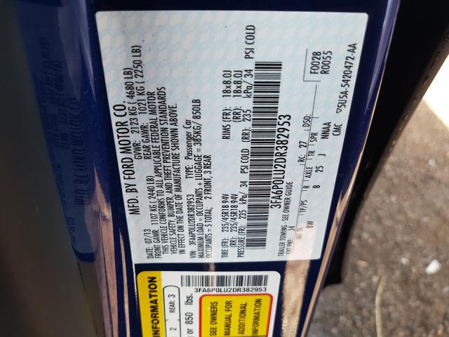 Photo 9 VIN: 3FA6P0LU2DR382953 - FORD FUSION SE 