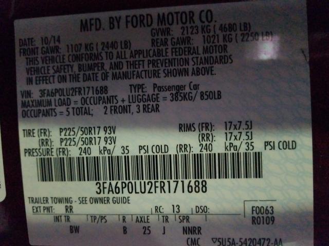 Photo 9 VIN: 3FA6P0LU2FR171688 - FORD FUSION SE 