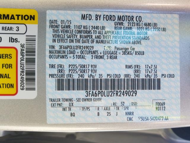 Photo 9 VIN: 3FA6P0LU2FR249029 - FORD FUSION SE 