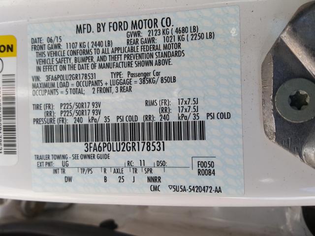 Photo 9 VIN: 3FA6P0LU2GR178531 - FORD FUSION SE 