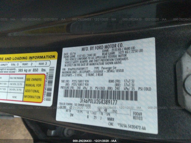 Photo 8 VIN: 3FA6P0LU2GR389177 - FORD FUSION 