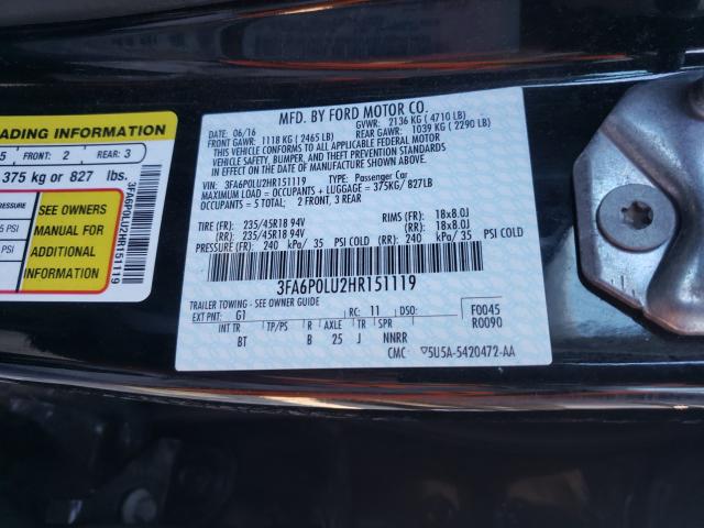 Photo 9 VIN: 3FA6P0LU2HR151119 - FORD FUSION SE 