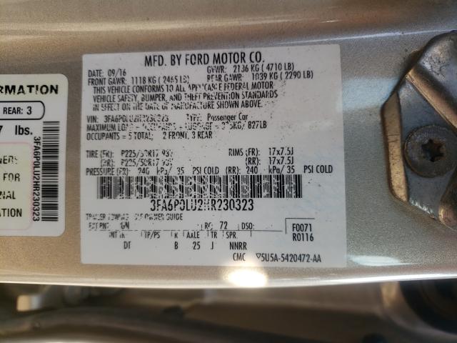 Photo 9 VIN: 3FA6P0LU2HR230323 - FORD FUSION SE 