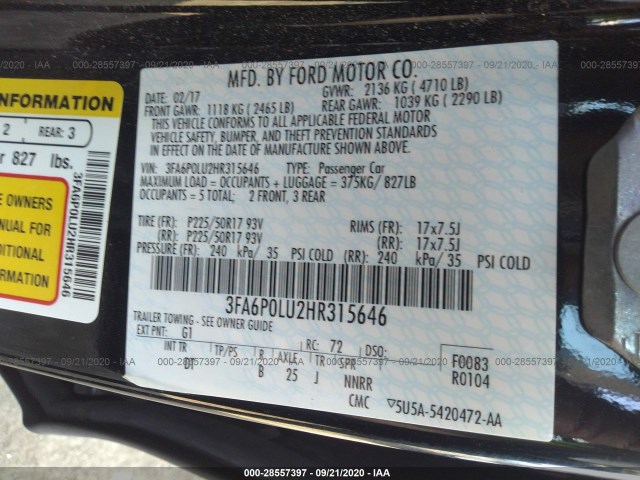 Photo 8 VIN: 3FA6P0LU2HR315646 - FORD FUSION 