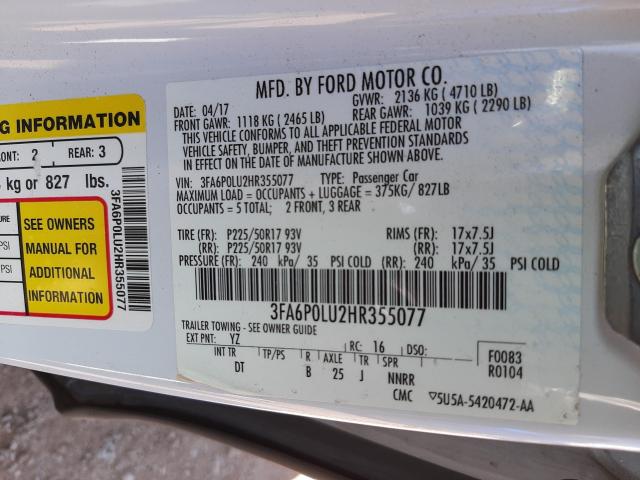 Photo 9 VIN: 3FA6P0LU2HR355077 - FORD FUSION SE 