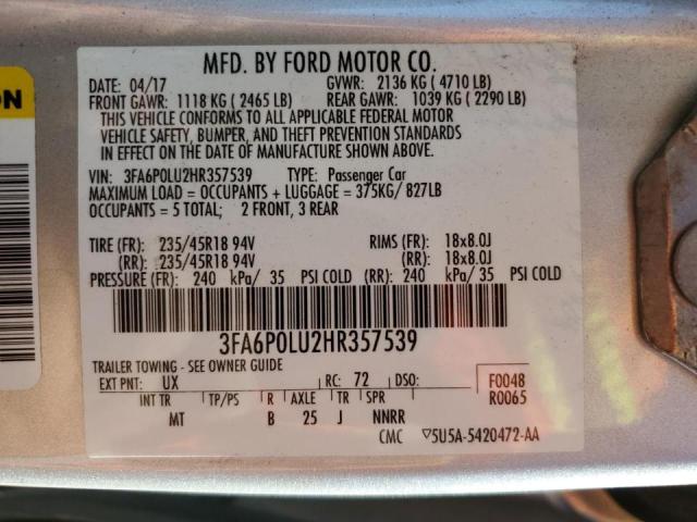 Photo 9 VIN: 3FA6P0LU2HR357539 - FORD FUSION SE 