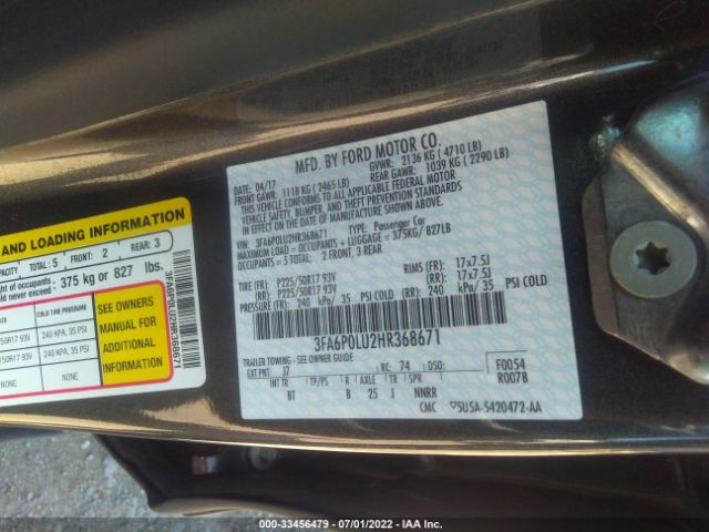 Photo 8 VIN: 3FA6P0LU2HR368671 - FORD FUSION 