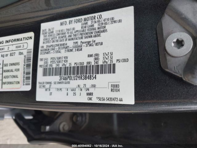 Photo 8 VIN: 3FA6P0LU2HR384854 - FORD FUSION 