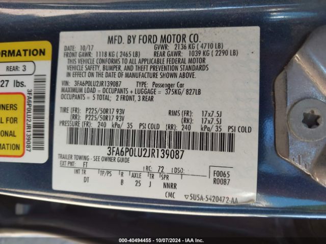 Photo 8 VIN: 3FA6P0LU2JR139087 - FORD FUSION 