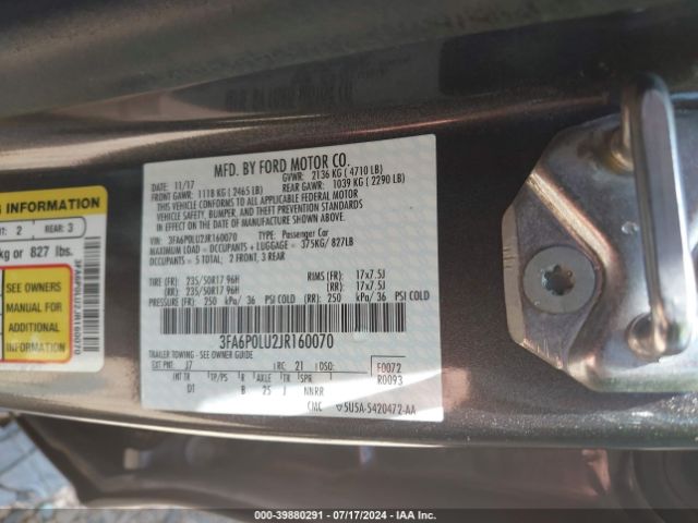 Photo 8 VIN: 3FA6P0LU2JR160070 - FORD FUSION 