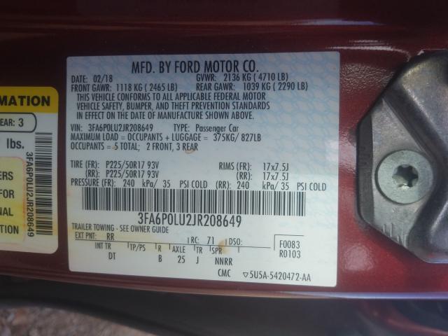 Photo 9 VIN: 3FA6P0LU2JR208649 - FORD FUSION SE 