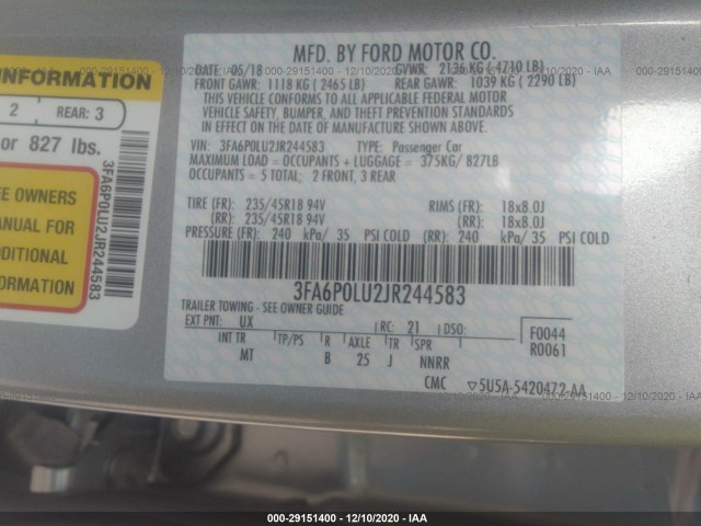 Photo 8 VIN: 3FA6P0LU2JR244583 - FORD FUSION HYBRID 