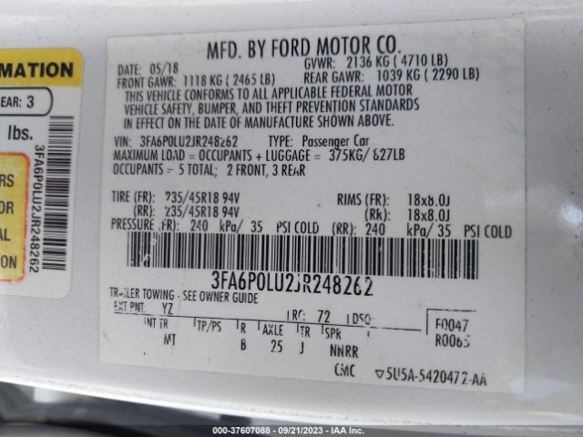 Photo 8 VIN: 3FA6P0LU2JR248262 - FORD FUSION HYBRID 