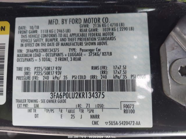 Photo 8 VIN: 3FA6P0LU2KR134375 - FORD FUSION HYBRID 