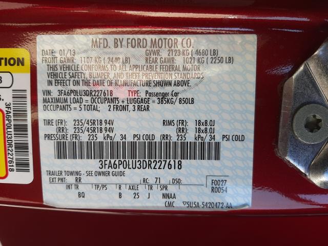 Photo 9 VIN: 3FA6P0LU3DR227618 - FORD FUSION SE 