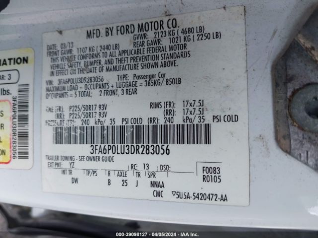 Photo 8 VIN: 3FA6P0LU3DR283056 - FORD FUSION HYBRID 