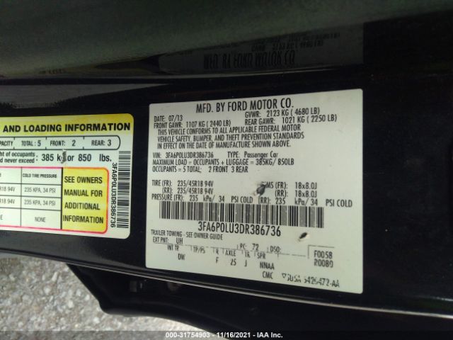 Photo 8 VIN: 3FA6P0LU3DR386736 - FORD FUSION 