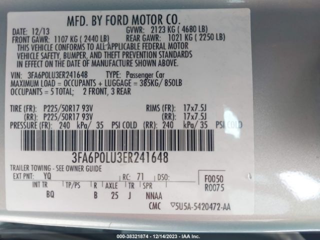 Photo 8 VIN: 3FA6P0LU3ER241648 - FORD FUSION 