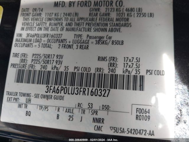 Photo 8 VIN: 3FA6P0LU3FR160327 - FORD FUSION HYBRID 