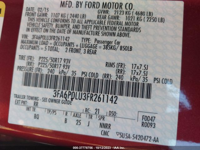 Photo 8 VIN: 3FA6P0LU3FR261142 - FORD FUSION HYBRID 