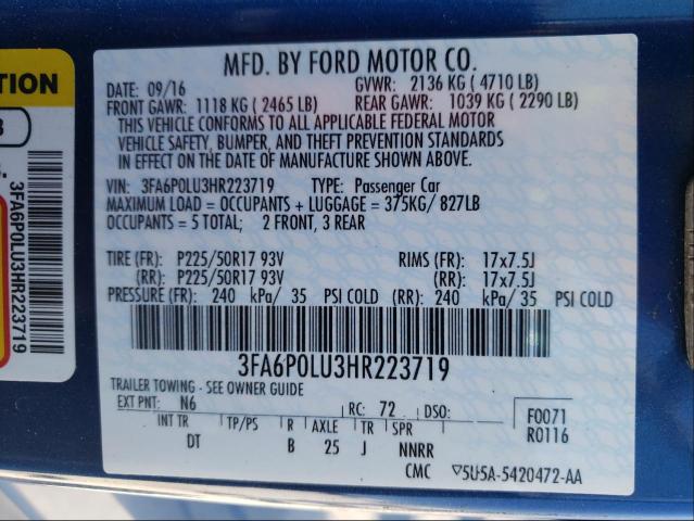 Photo 9 VIN: 3FA6P0LU3HR223719 - FORD FUSION SE 