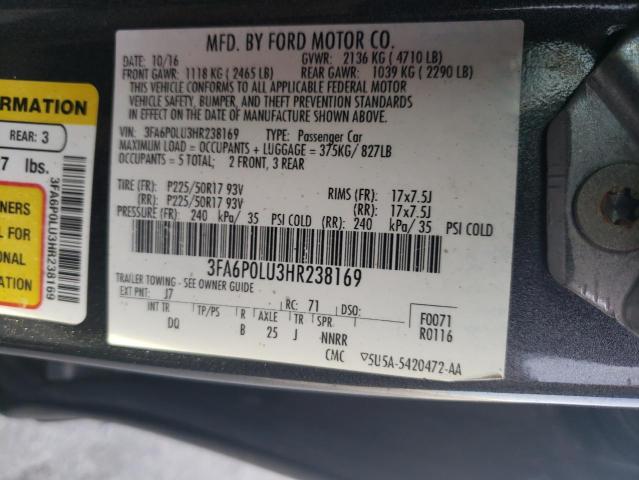 Photo 11 VIN: 3FA6P0LU3HR238169 - FORD FUSION SE 