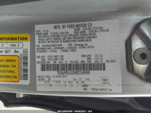 Photo 8 VIN: 3FA6P0LU3HR254999 - FORD FUSION 