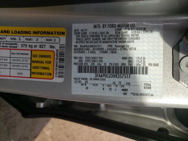 Photo 9 VIN: 3FA6P0LU3HR357517 - FORD FUSION SE 