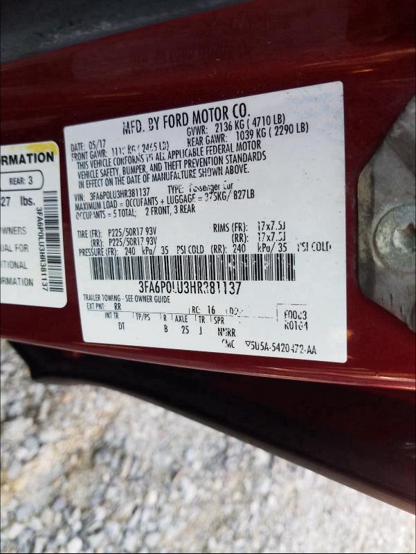 Photo 9 VIN: 3FA6P0LU3HR381137 - FORD FUSION SE 